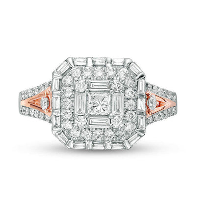 1.0 CT. T.W. Princess-Cut Natural Diamond Frame Engagement Ring in Solid 10K Two-Tone Gold
