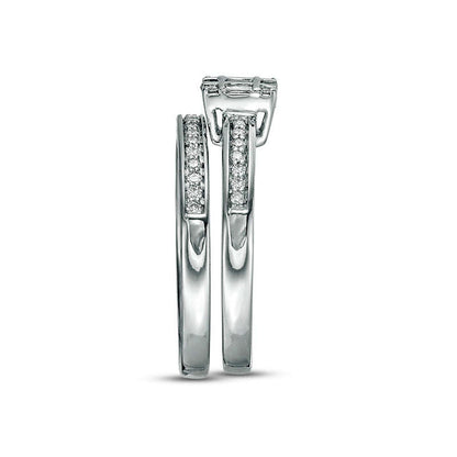 0.33 CT. T.W. Composite Square Natural Diamond Bridal Engagement Ring Set in Solid 10K White Gold