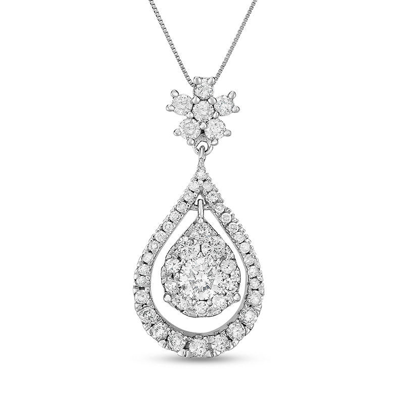 1 CT. T.W. Natural Diamond Double Pear-Shaped Pendant in 14K White Gold