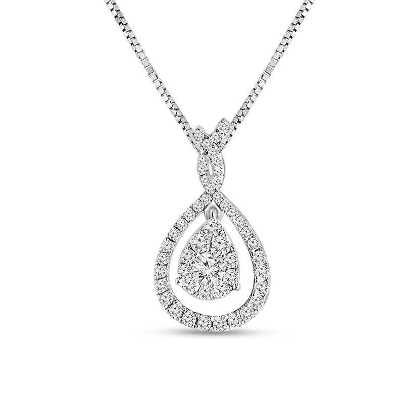 0.63 CT. T.W. Natural Diamond Double Pear-Shaped Twist Pendant in 14K White Gold