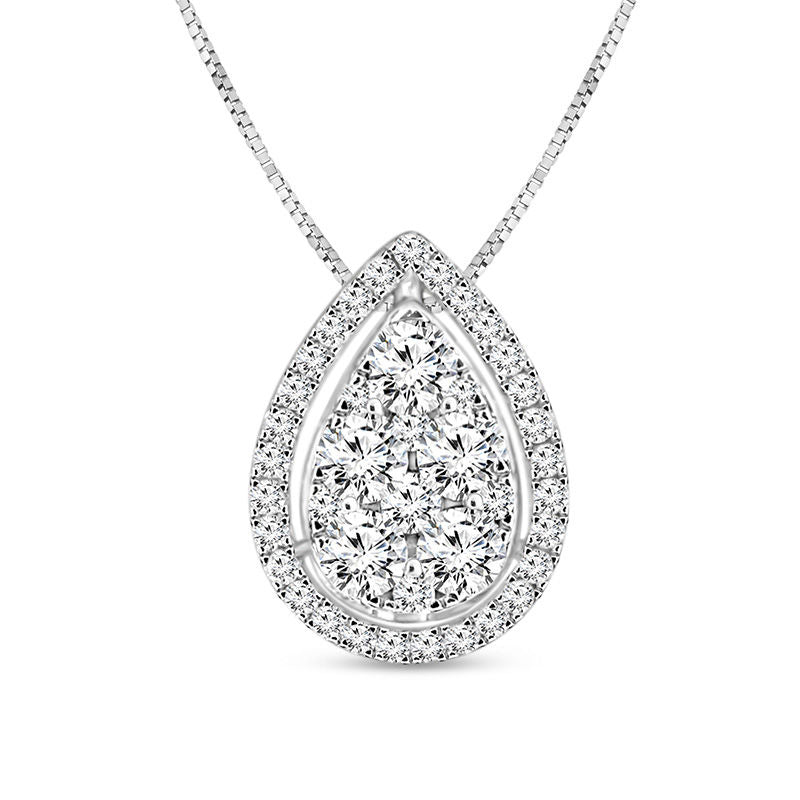 0.5 CT. T.W. Composite Natural Diamond Pear-Shaped Frame Pendant in 14K White Gold