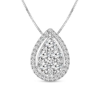 0.5 CT. T.W. Composite Natural Diamond Pear-Shaped Frame Pendant in 14K White Gold