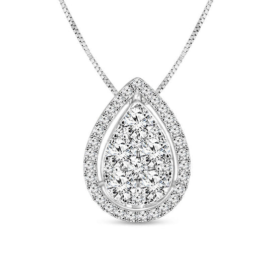 0.5 CT. T.W. Composite Natural Diamond Pear-Shaped Frame Pendant in 14K White Gold