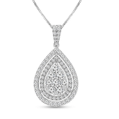 1.5 CT. T.W. Composite Natural Diamond Double Pear-Shaped Frame Pendant in 14K White Gold