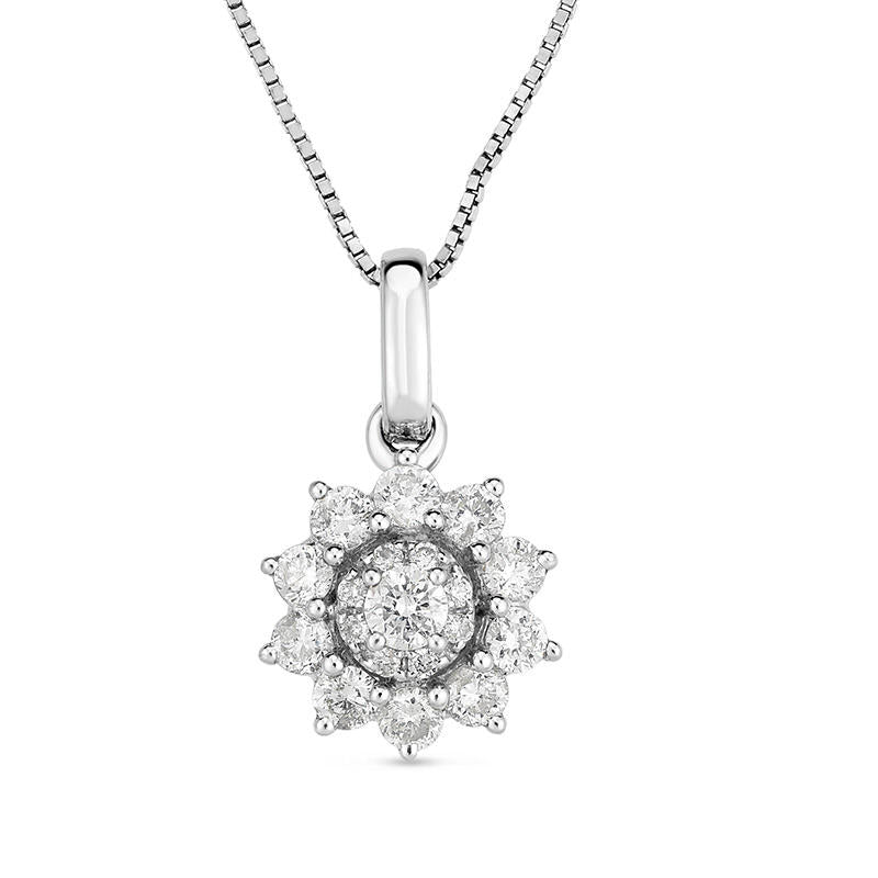 0.33 CT. T.W. Composite Natural Diamond Sunburst Frame Pendant in 10K White Gold