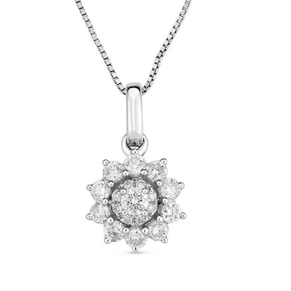 0.33 CT. T.W. Composite Natural Diamond Sunburst Frame Pendant in 10K White Gold