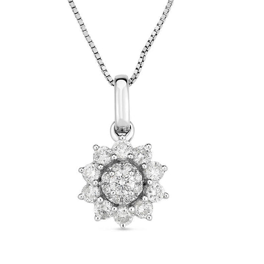 0.33 CT. T.W. Composite Natural Diamond Sunburst Frame Pendant in 10K White Gold