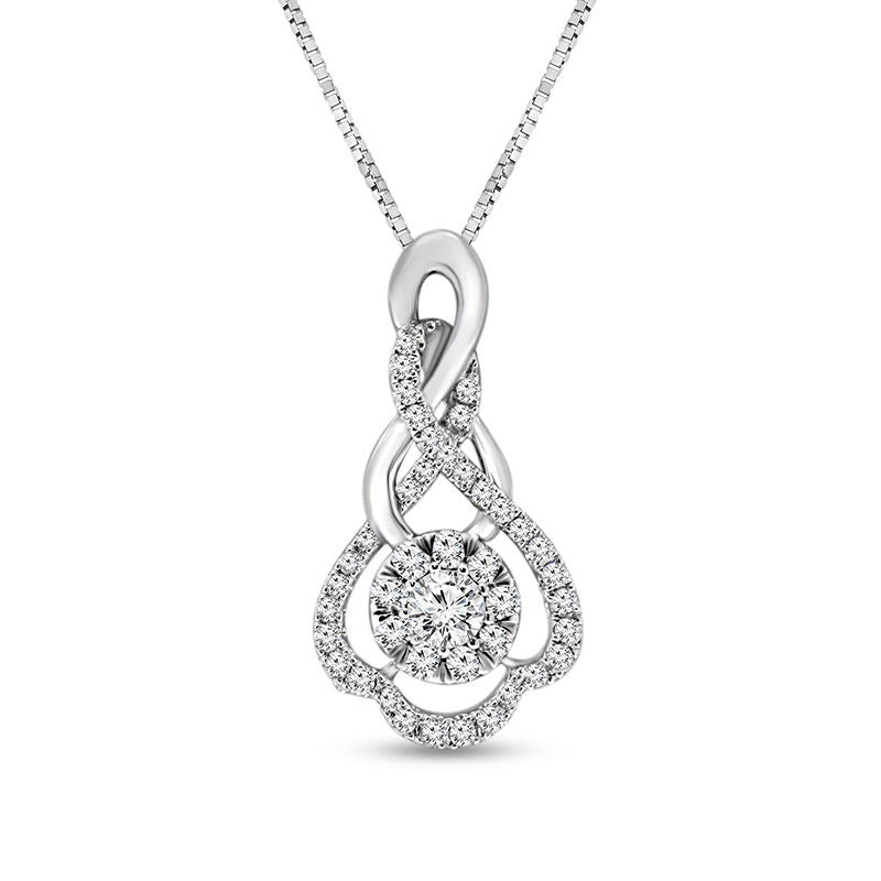 0.5 CT. T.W. Natural Diamond Frame Scallop-Shaped Twist Pendant in 10K White Gold