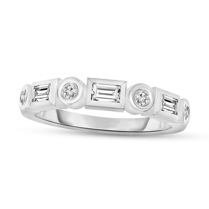 0.38 CT. T.W. Baguette and Round Natural Diamond Alternating Stackable Band in Solid 10K White Gold