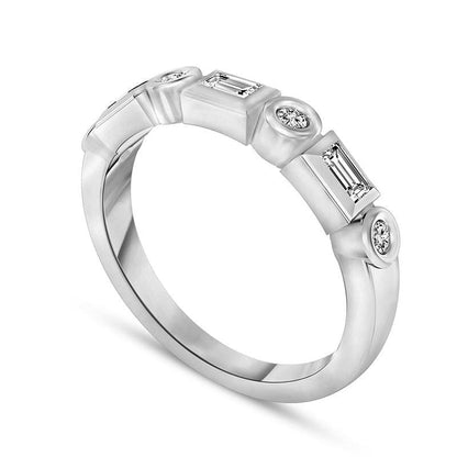 0.38 CT. T.W. Baguette and Round Natural Diamond Alternating Stackable Band in Solid 10K White Gold
