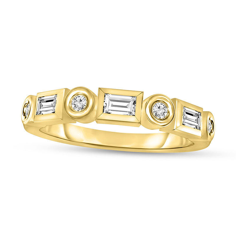 0.38 CT. T.W. Baguette and Round Natural Diamond Alternating Stackable Band in Solid 10K Yellow Gold