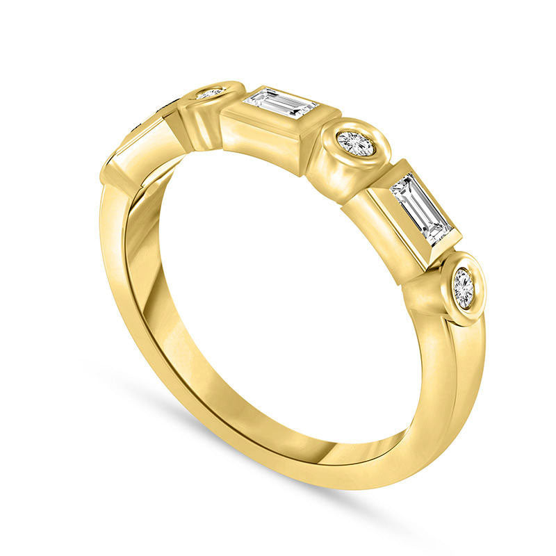 0.38 CT. T.W. Baguette and Round Natural Diamond Alternating Stackable Band in Solid 10K Yellow Gold