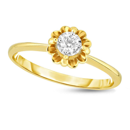 0.10 CT. Natural Clarity Enhanced Diamond Solitaire Flower Promise Ring in Solid 10K Two-Tone Gold