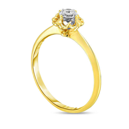 0.10 CT. Natural Clarity Enhanced Diamond Solitaire Flower Promise Ring in Solid 10K Two-Tone Gold
