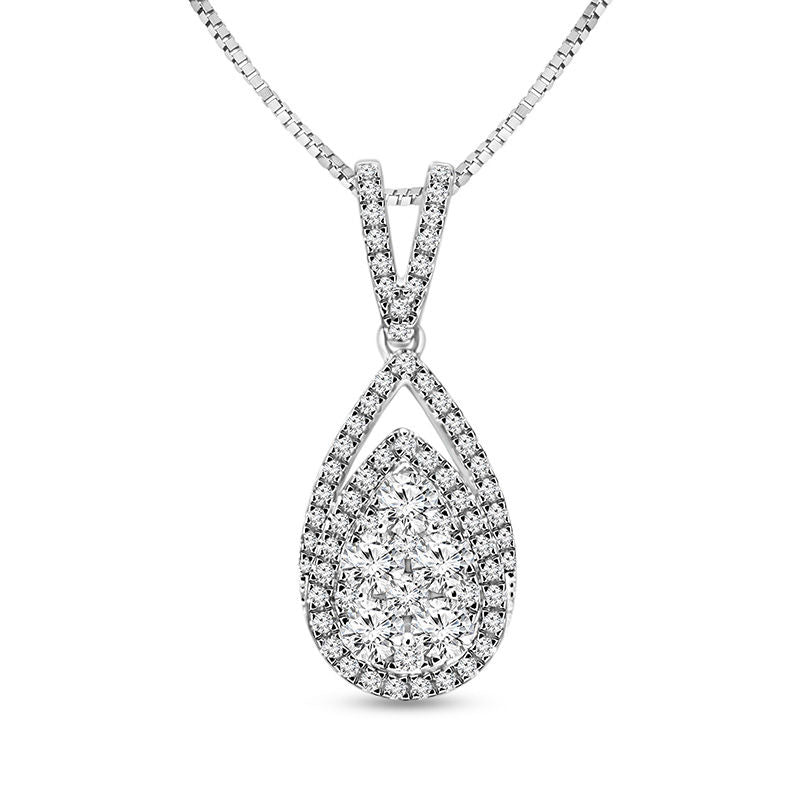 0.75 CT. T.W. Composite Natural Diamond Pear-Shaped Frame Pendant in 14K White Gold