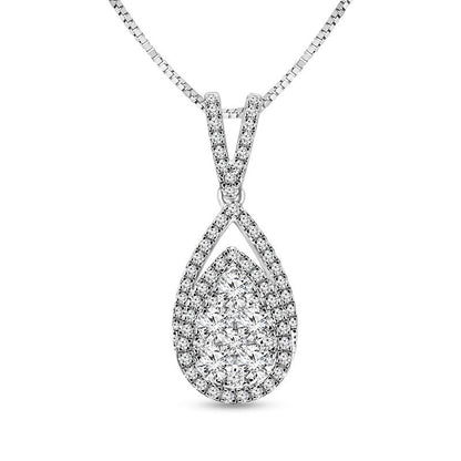 0.75 CT. T.W. Composite Natural Diamond Pear-Shaped Frame Pendant in 14K White Gold