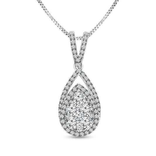 0.75 CT. T.W. Composite Natural Diamond Pear-Shaped Frame Pendant in 14K White Gold