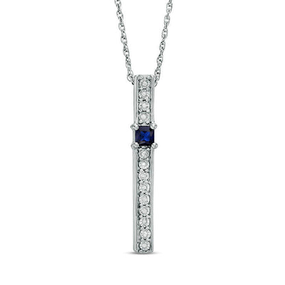 3.0mm Princess-Cut Lab-Created Blue Sapphire and Diamond Accent Bar Pendant in Sterling Silver