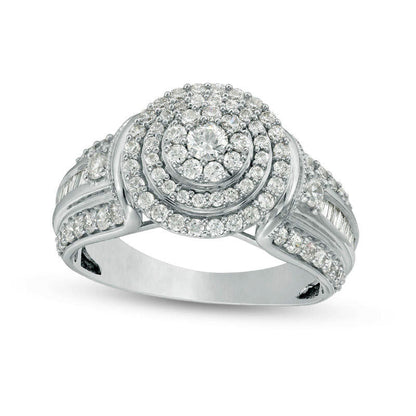 1.0 CT. T.W. Natural Diamond Triple Frame Collar Antique Vintage-Style Engagement Ring in Solid 10K White Gold