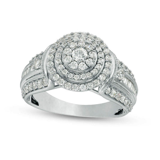 1.0 CT. T.W. Natural Diamond Triple Frame Collar Antique Vintage-Style Engagement Ring in Solid 10K White Gold