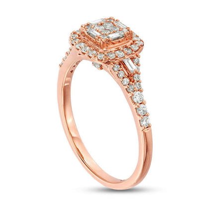 0.50 CT. T.W. Composite Natural Diamond Double Cushion Frame Engagement Ring in Solid 10K Rose Gold