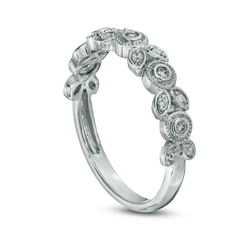 0.10 CT. T.W. Natural Diamond Flower Antique Vintage-Style Stackable Band in Solid 10K White Gold