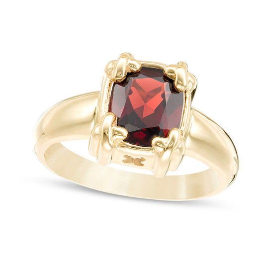 Cushion-Cut Garnet X" Prong Ring in Solid 10K Yellow Gold"