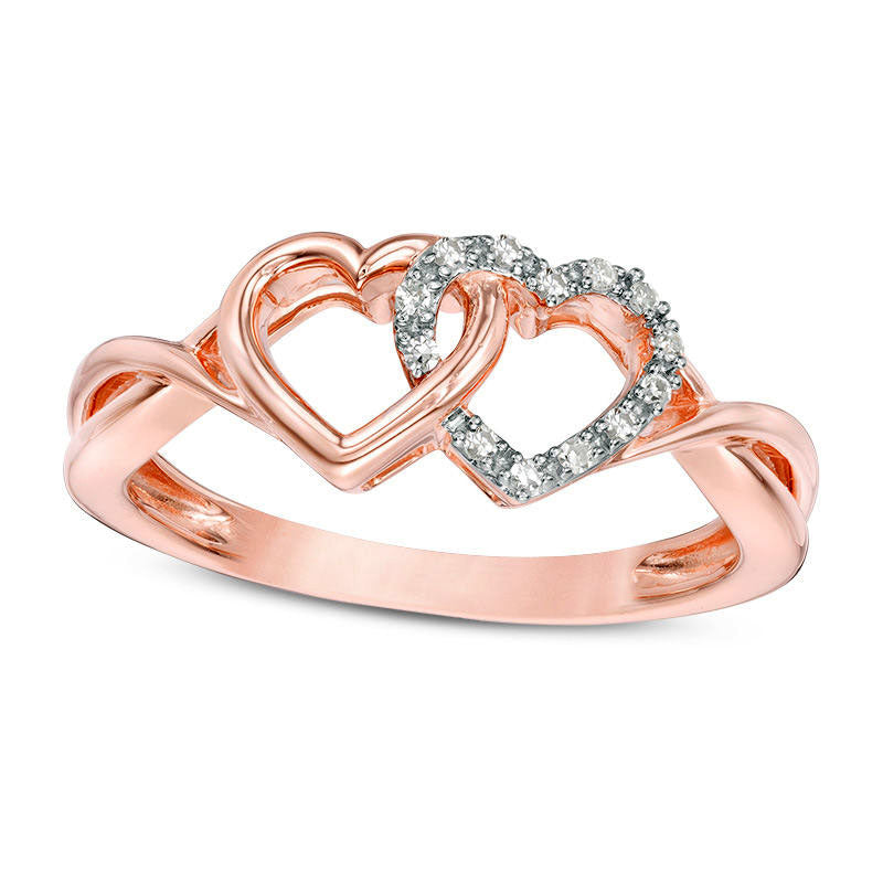 0.05 CT. T.W. Natural Diamond Interlocking Hearts Twist Ring in Solid 10K Rose Gold