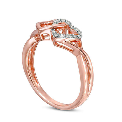 0.05 CT. T.W. Natural Diamond Interlocking Hearts Twist Ring in Solid 10K Rose Gold