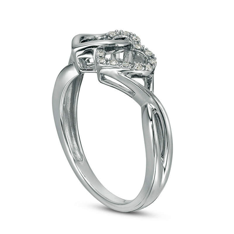 0.05 CT. T.W. Natural Diamond Interlocking Hearts Twist Ring in Solid 10K White Gold