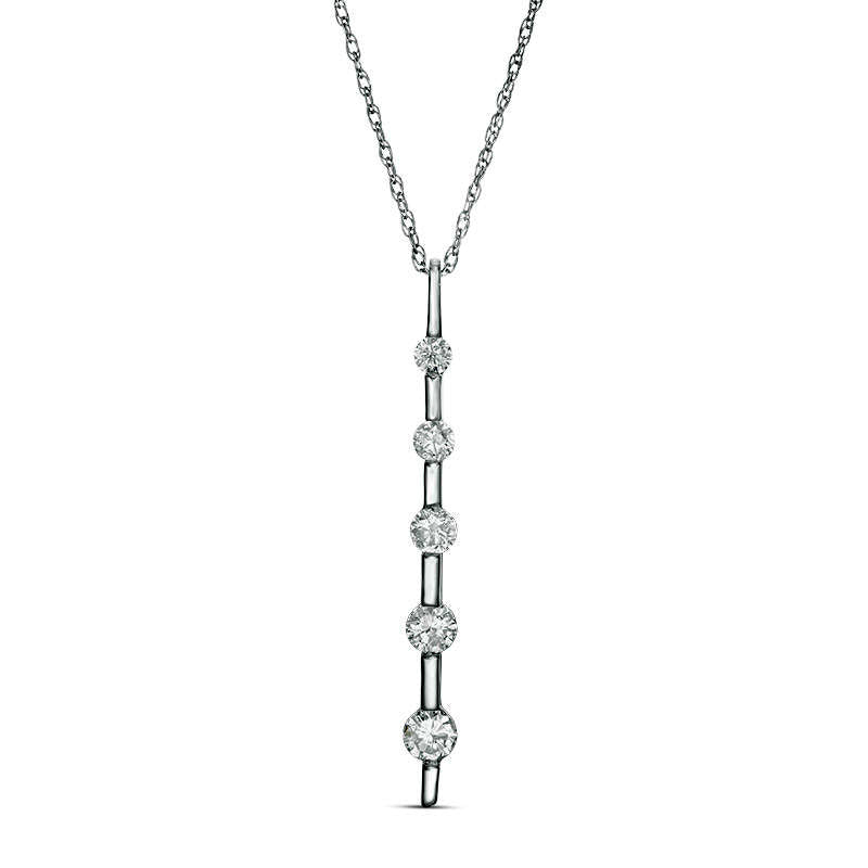 0.5 CT. T.W. Natural Diamond Five Stone Linear Pendant in 10K White Gold