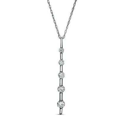0.5 CT. T.W. Natural Diamond Five Stone Linear Pendant in 10K White Gold