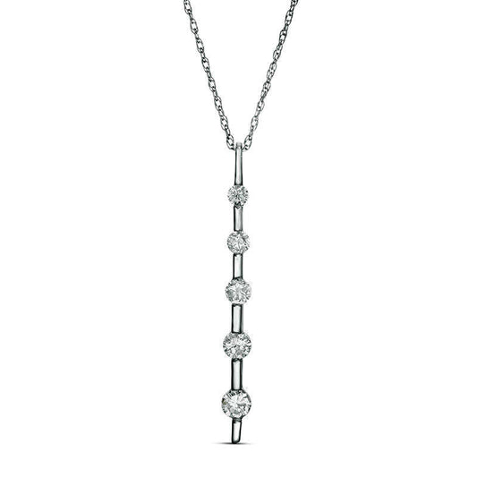 0.5 CT. T.W. Natural Diamond Five Stone Linear Pendant in 10K White Gold