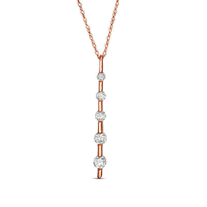 0.5 CT. T.W. Natural Diamond Five Stone Linear Pendant in 10K Rose Gold