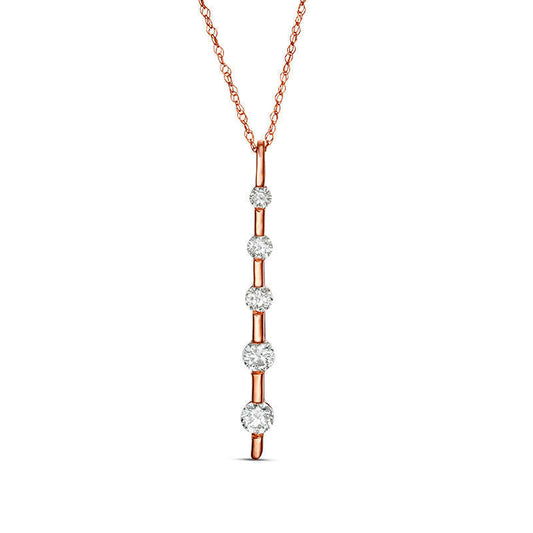 0.5 CT. T.W. Natural Diamond Five Stone Linear Pendant in 10K Rose Gold