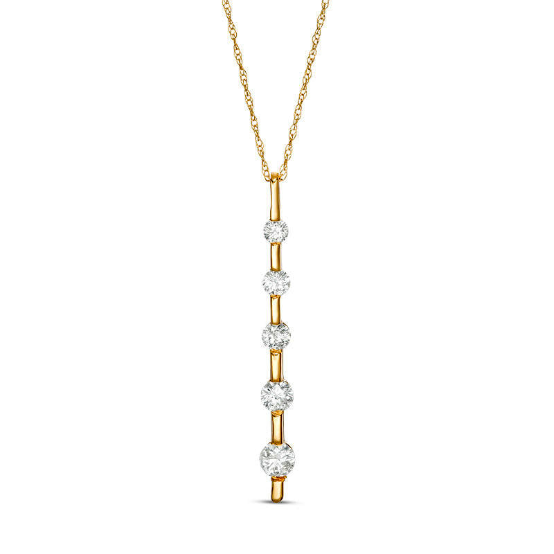 0.5 CT. T.W. Natural Diamond Five Stone Linear Pendant in 10K Yellow Gold