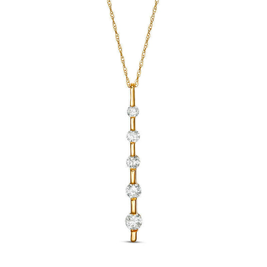 0.5 CT. T.W. Natural Diamond Five Stone Linear Pendant in 10K Yellow Gold