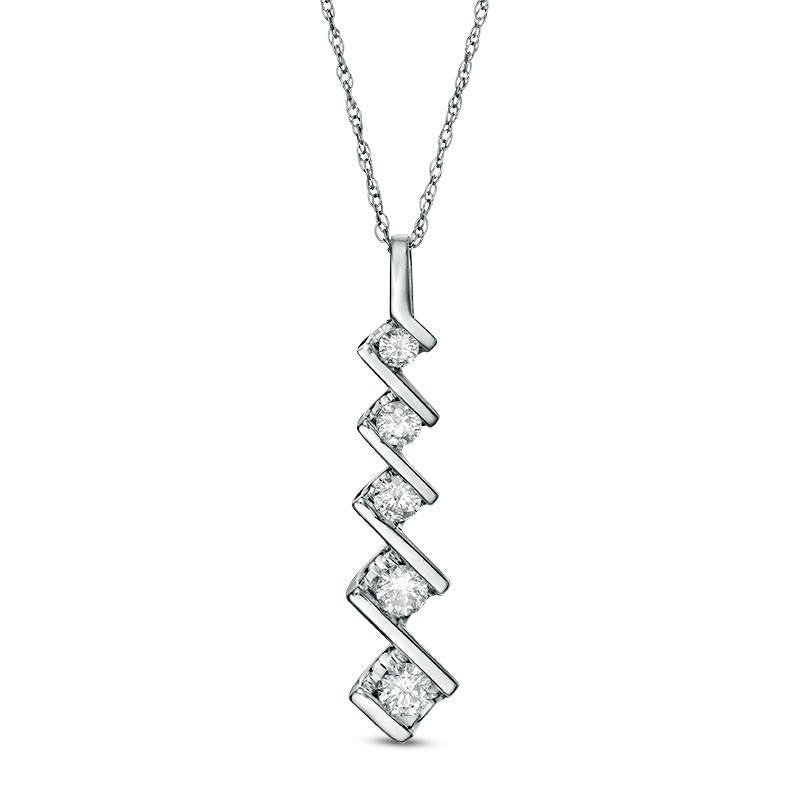 0.5 CT. T.W. Natural Diamond Five Stone Linear Zig-Zag Pendant in 10K White Gold