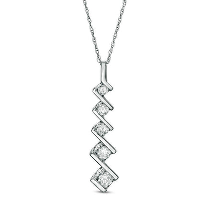 0.5 CT. T.W. Natural Diamond Five Stone Linear Zig-Zag Pendant in 10K White Gold