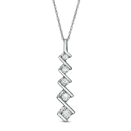 0.5 CT. T.W. Natural Diamond Five Stone Linear Zig-Zag Pendant in 10K White Gold