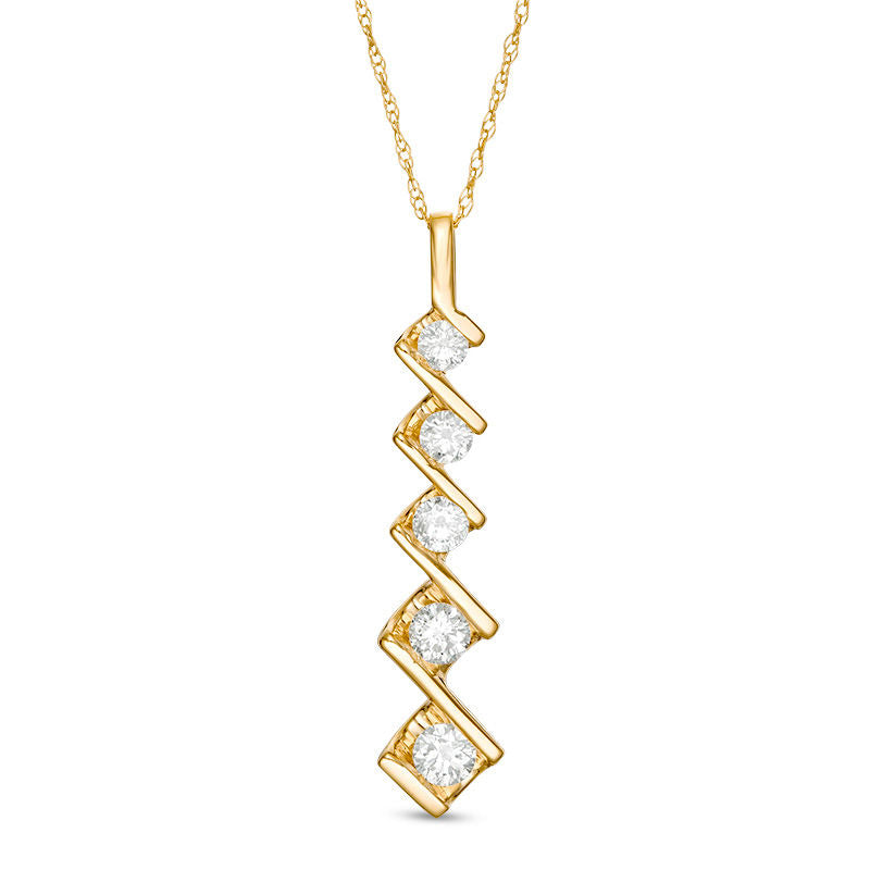 0.5 CT. T.W. Natural Diamond Five Stone Linear Zig-Zag Pendant in 10K Yellow Gold