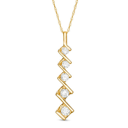 0.5 CT. T.W. Natural Diamond Five Stone Linear Zig-Zag Pendant in 10K Yellow Gold