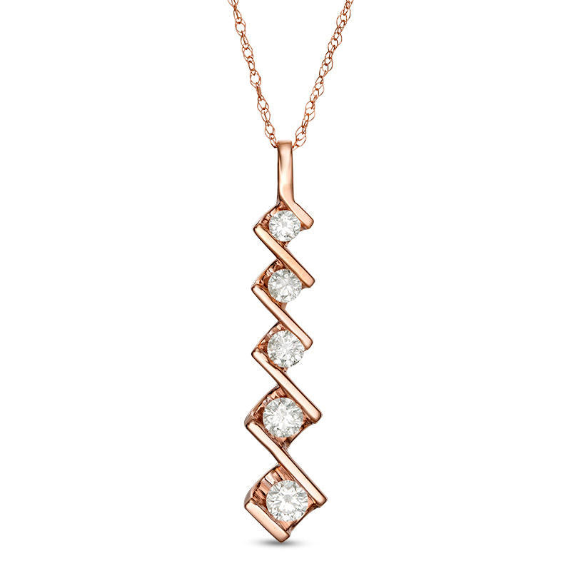 0.5 CT. T.W. Natural Diamond Five Stone Linear Zig-Zag Pendant in 10K Rose Gold