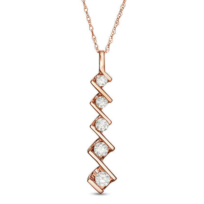 0.5 CT. T.W. Natural Diamond Five Stone Linear Zig-Zag Pendant in 10K Rose Gold