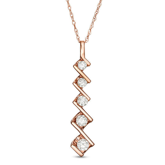 0.5 CT. T.W. Natural Diamond Five Stone Linear Zig-Zag Pendant in 10K Rose Gold