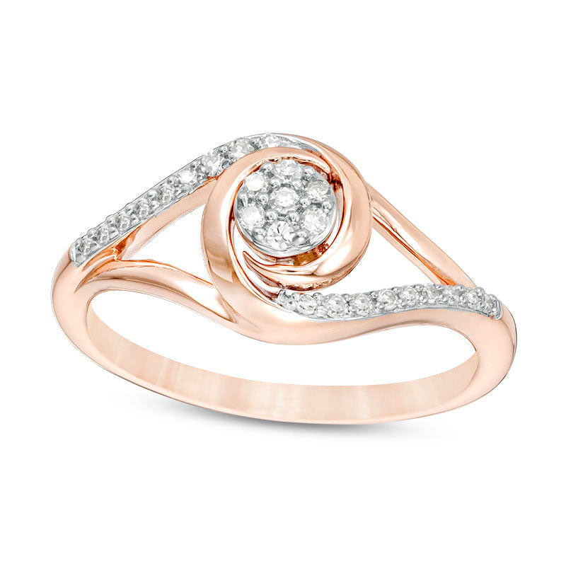 0.17 CT. T.W. Composite Natural Diamond Swirl Split Shank Promise Ring in Solid 10K Rose Gold