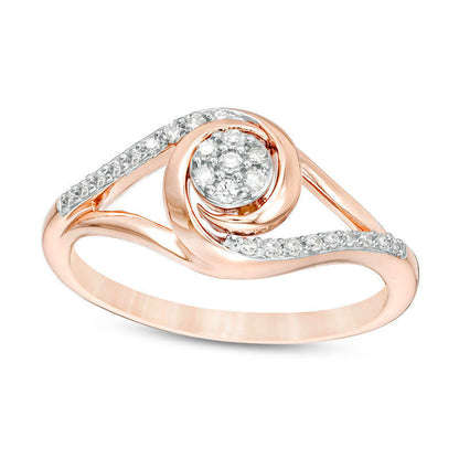 0.17 CT. T.W. Composite Natural Diamond Swirl Split Shank Promise Ring in Solid 10K Rose Gold