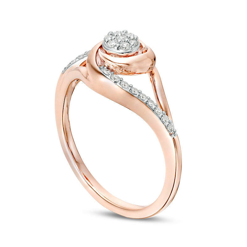 0.17 CT. T.W. Composite Natural Diamond Swirl Split Shank Promise Ring in Solid 10K Rose Gold