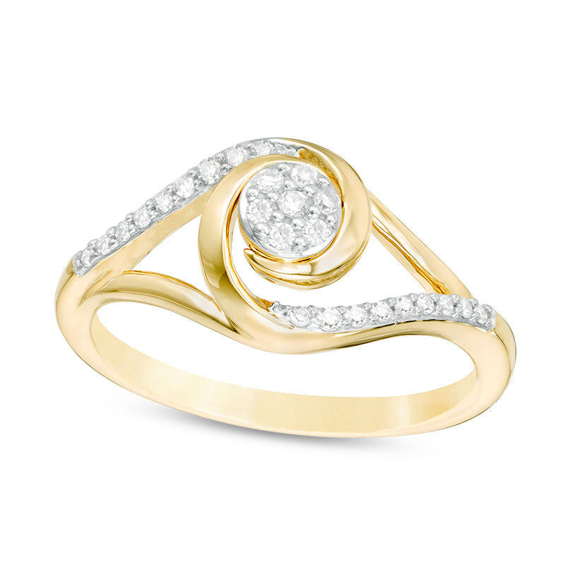 0.17 CT. T.W. Composite Natural Diamond Swirl Split Shank Promise Ring in Solid 10K Yellow Gold