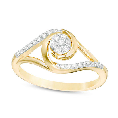0.17 CT. T.W. Composite Natural Diamond Swirl Split Shank Promise Ring in Solid 10K Yellow Gold